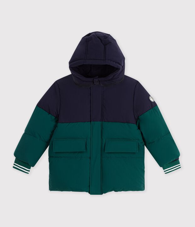 Doudoune enfant unie colorblock vert/bleu