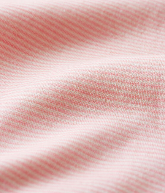 Body manches longues à rayures bébé en laine et coton rose CHARME/blanc MARSHMALLOW