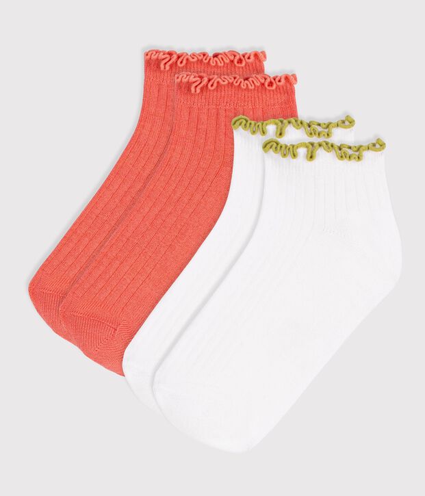 2 paires de chaussettes enfant fille en coton d&eacute;tail croquet multicouleur