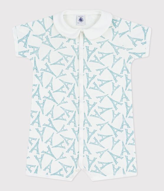 Combinaison courte bébé en coton à col imprimé Tour Eiffel MARSHMALLOW/ MIMI