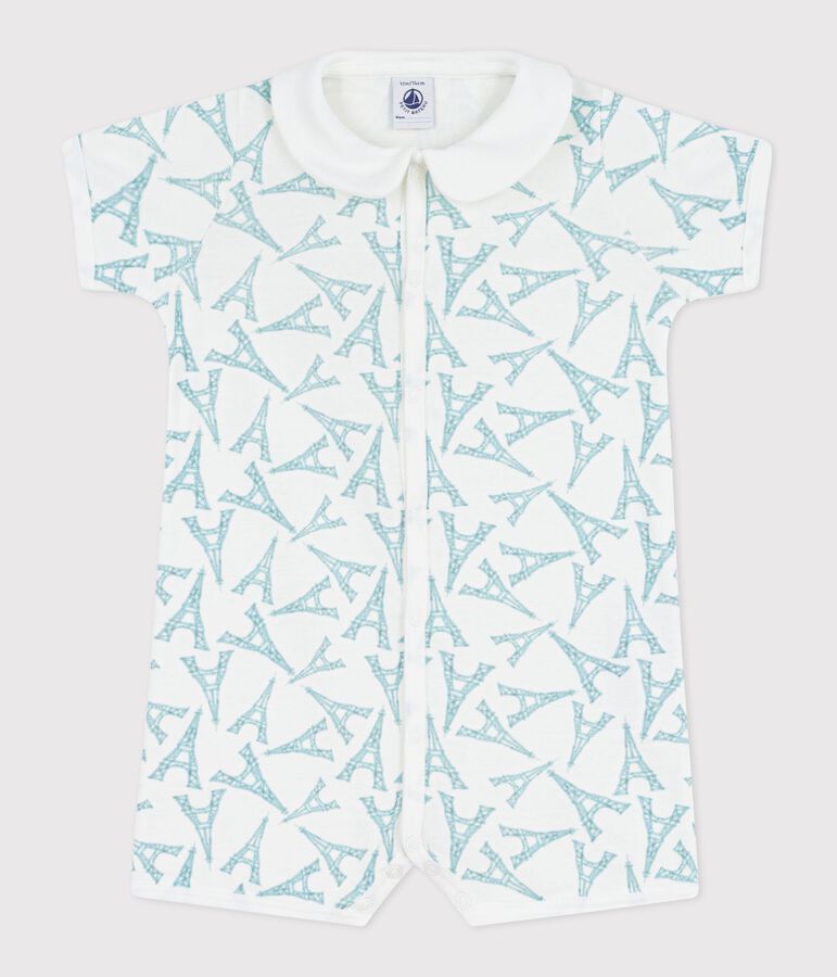 Combinaison courte b&eacute;b&eacute; en coton &agrave; col imprim&eacute; Tour Eiffel MARSHMALLOW/ MIMI