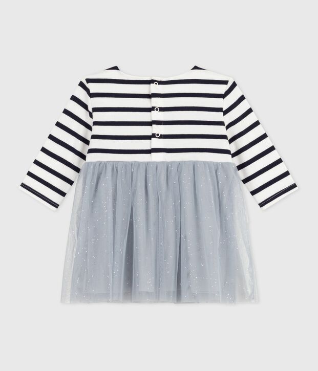 Robe b&eacute;b&eacute; bi-mati&egrave;re manches longues bleu/multicouleur