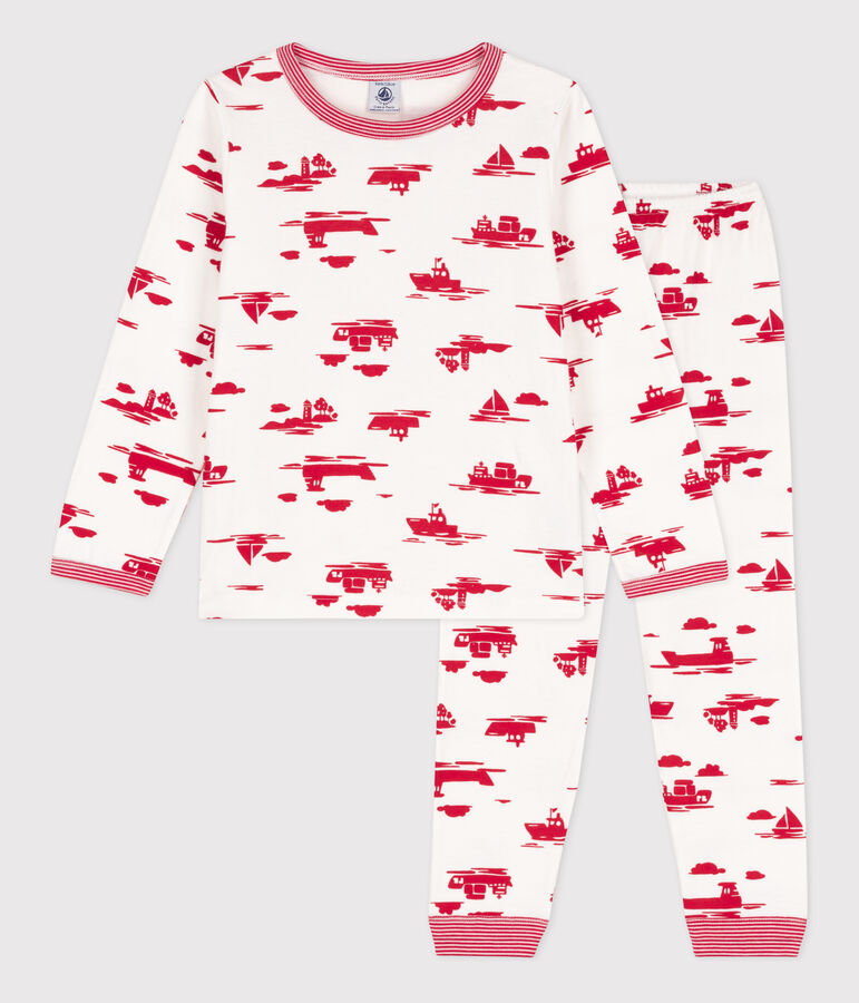Pyjama Le Havre en tubique enfant blanc MARSHMALLOW/rouge PEPS