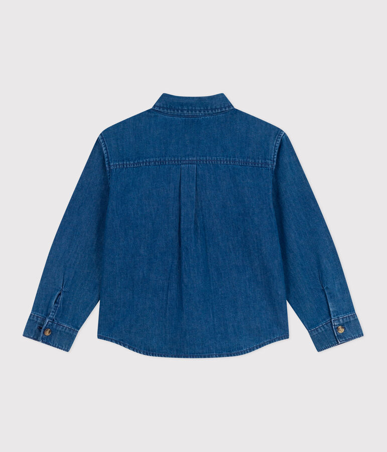Chemise enfant en jean unie bleu DENIM MOYEN
