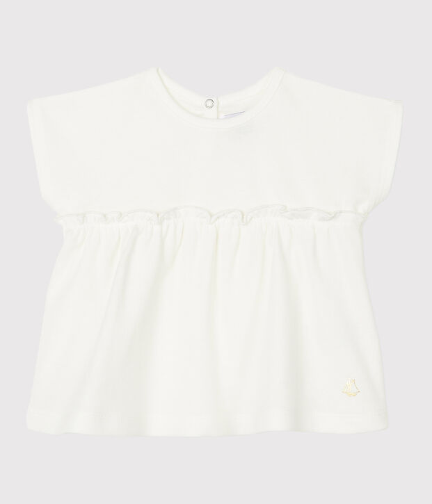 Blouse manches courtes b&eacute;b&eacute; fille unie blanc