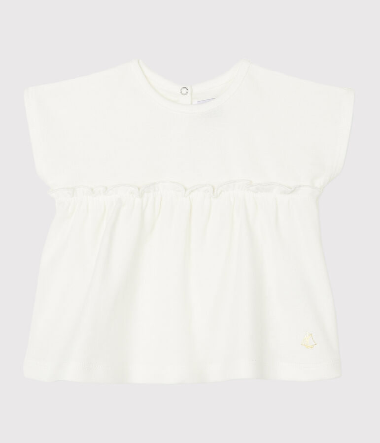 Blouse manches courtes b&eacute;b&eacute; fille unie blanc