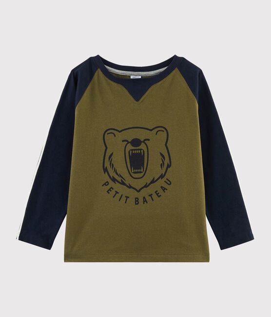 Tee-shirt sérigraphié enfant garçon vert MILITARY/bleu SMOKING