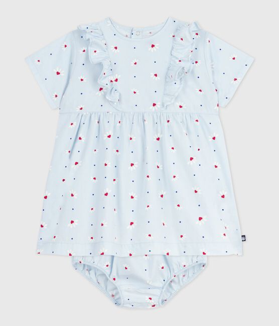 Robe bébé en coton manches courtes imprimée avec son bloomer bleu FRAICHEUR/blanc MULTICO