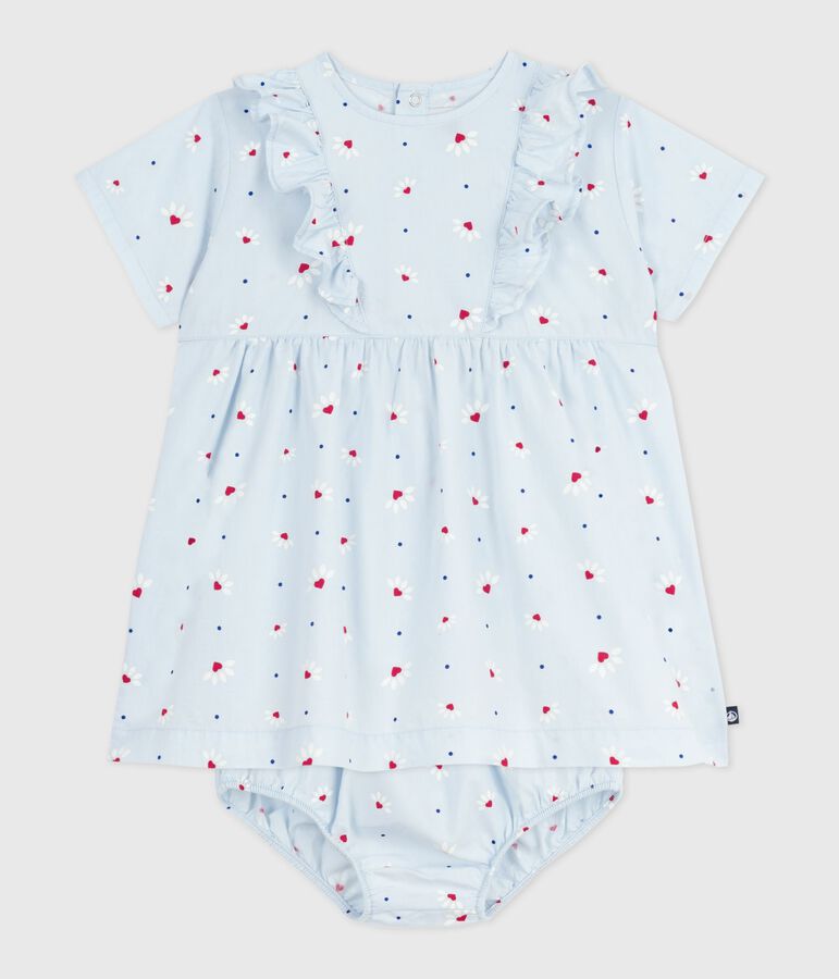 Robe b&eacute;b&eacute; en coton manches courtes imprim&eacute;e avec son bloomer bleu FRAICHEUR/blanc MULTICO