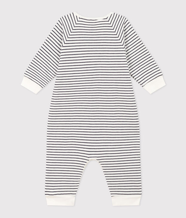 Combinaison ray&eacute;e en tubique b&eacute;b&eacute; blanc/bleu