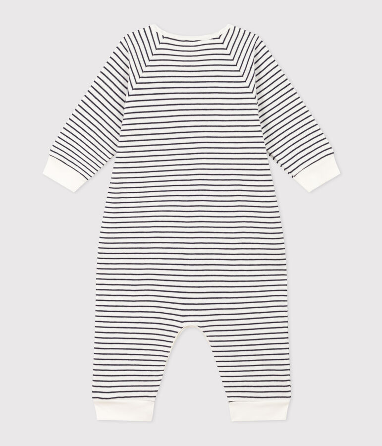 Combinaison ray&eacute;e en tubique b&eacute;b&eacute; blanc/bleu