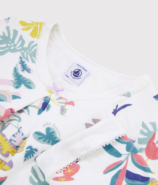 Pyjama imprimé jungle petite fille en tubique blanc MARSHMALLOW/blanc MULTICO
