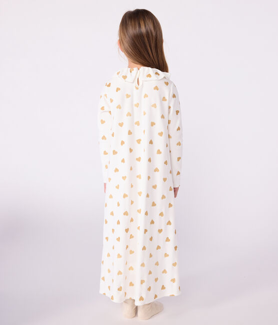 Chemise de nuit déguisement enfant en velours imprimé cœurs dorés écru MILK+DORE