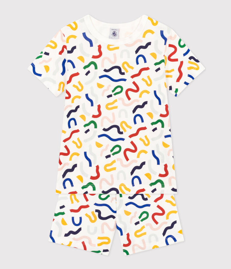 Pyjama short imprim&eacute; phosphorescent en coton enfant blanc MARSHMALLOW/blanc MULTICO
