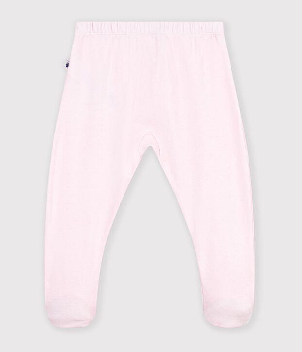 Pantalon &agrave; pied naissance en coton uni rose clair