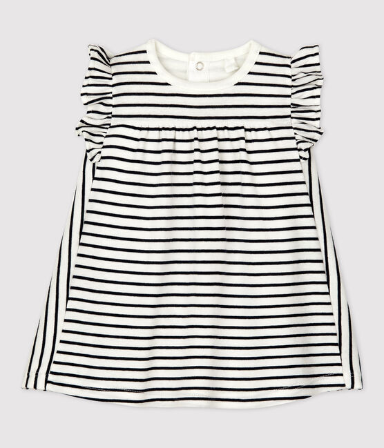 Robe body rayée marinière en coton bio bébé blanc MARSHMALLOW/bleu SMOKING