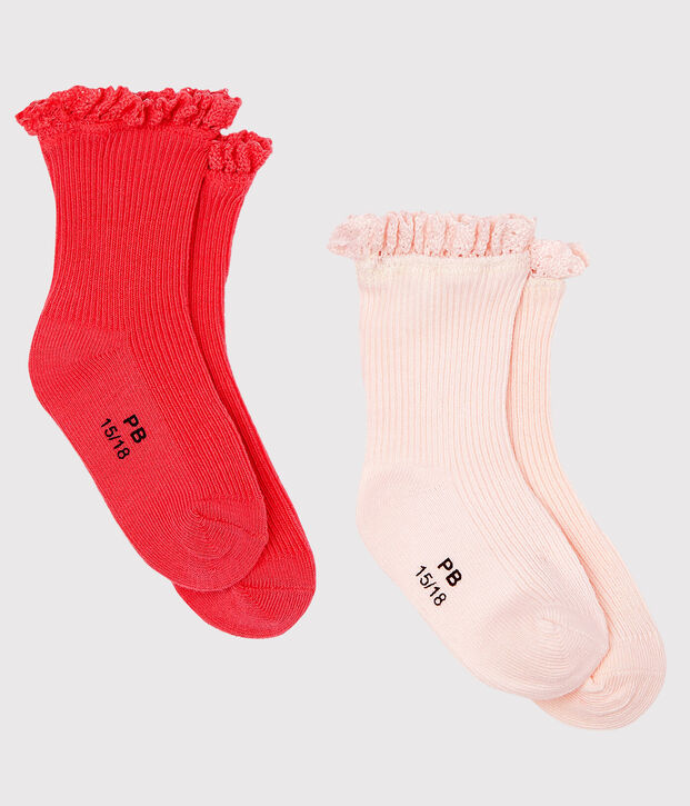 Lot de 2 paires de chaussettes dentelle b&eacute;b&eacute; fille rose