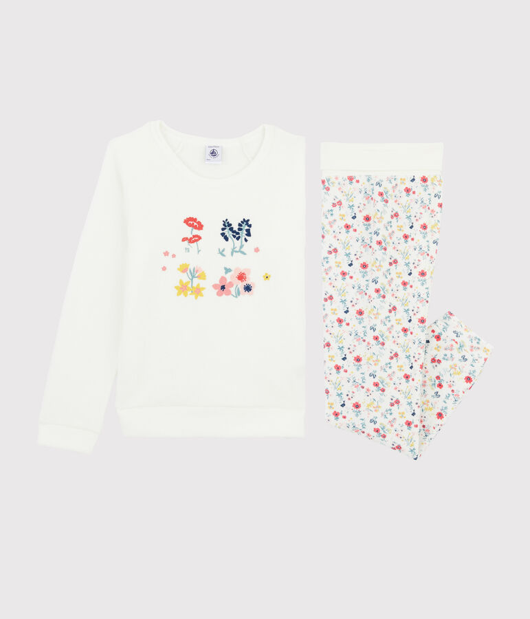 Pyjama petite fille taille montante en bouclette &eacute;ponge gratt&eacute;e blanc/multicouleur