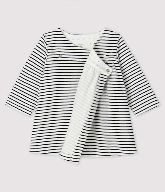 Robe à rayures manches longues bébé fille en tubique blanc MARSHMALLOW/bleu SMOKING