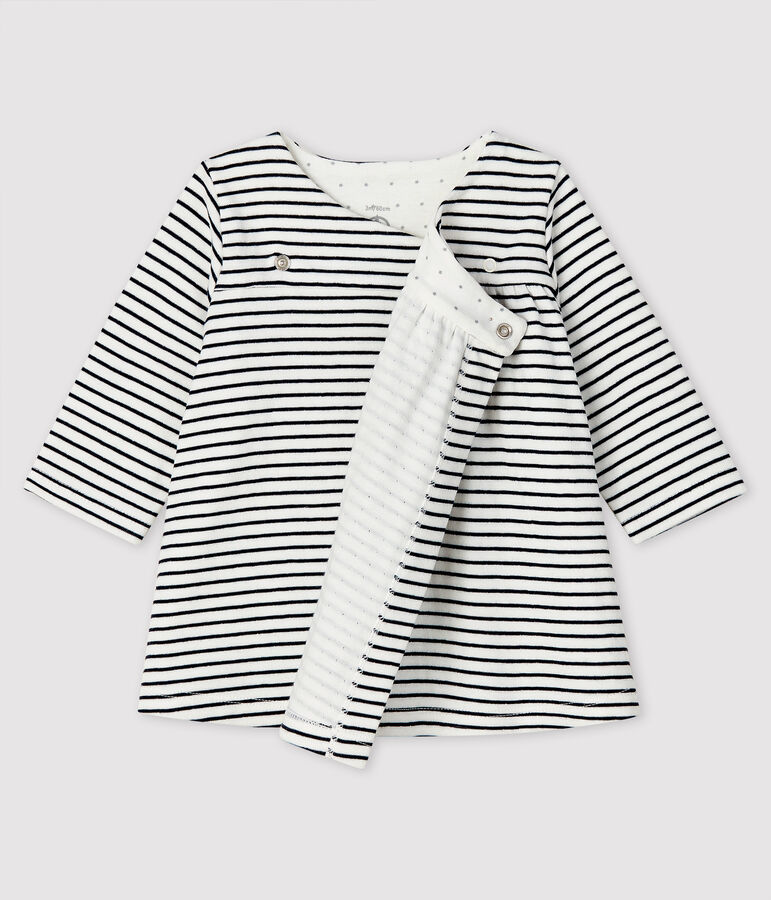 Robe &agrave; rayures manches longues b&eacute;b&eacute; fille en tubique blanc/bleu