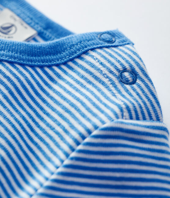 Tee-shirt manches courtes rayé milleraies en coton bio bébé bleu BRASIER/gris MARSHMALLOW