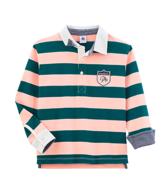 Rugby polo enfant garçon vert PINEDE/rose ROSAKO