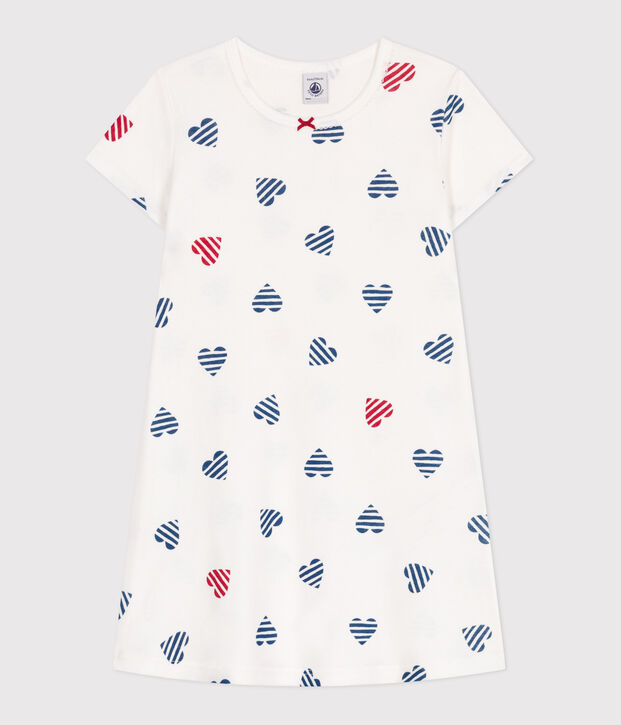 Chemise de nuit enfant en coton imprim&eacute; c&oelig;urs blanc/multicouleur