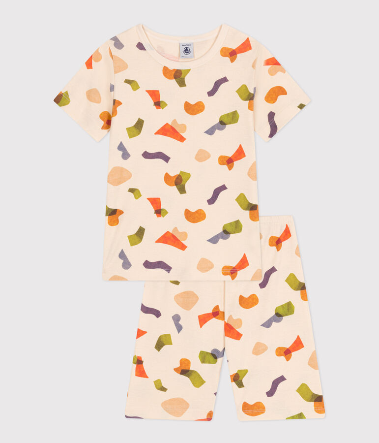 Pyjama short imprim&eacute; en coton enfant &eacute;cru/multicouleur