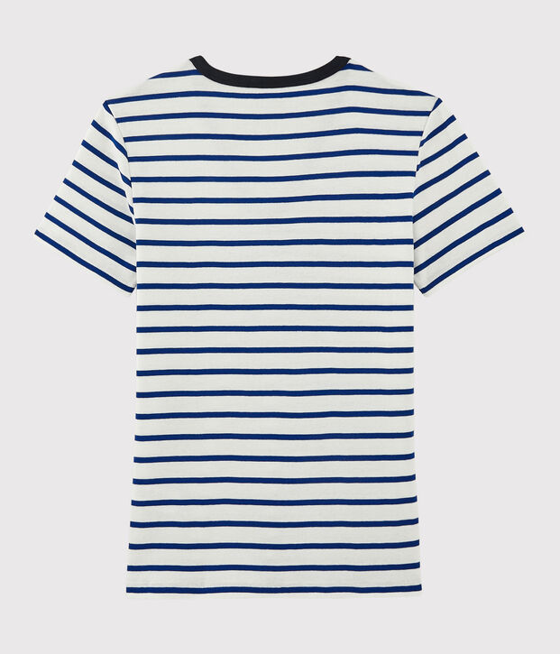 T-shirt col V iconique en coton Femme blanc/bleu