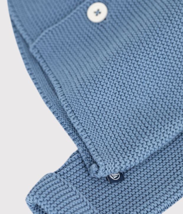 Cardigan b&eacute;b&eacute; tricot point mousse en coton uni bleu