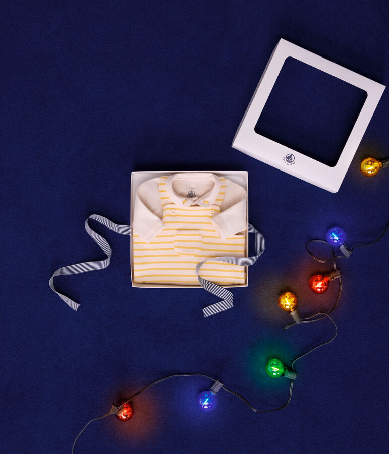 Coffret ensemble salopette et body en coton b&eacute;b&eacute; jaune AVALANCHE/blanc DAISY