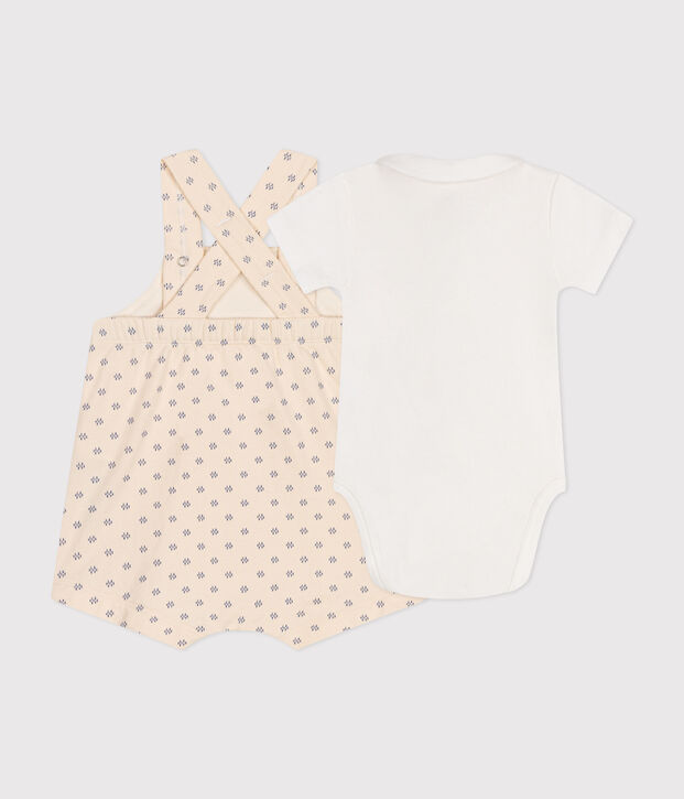 Ensemble salopette en molleton l&eacute;ger b&eacute;b&eacute; &eacute;cru/multicouleur