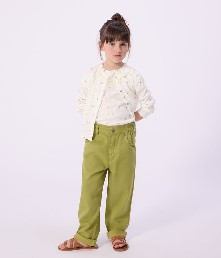 Cardigan enfant en coton imprim&eacute; fleurs blanc/multicouleur