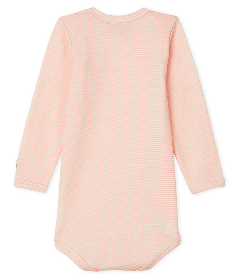 Body manches longues b&eacute;b&eacute; en laine et coton rose/blanc