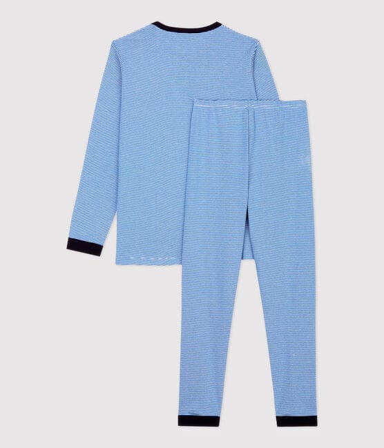 Pyjama à rayures milleraies garçon en coton bleu RUISSEAU/blanc MARSHMALLOW