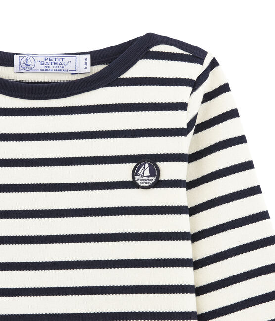 Marinière enfant garçon beige COQUILLE/bleu SMOKING