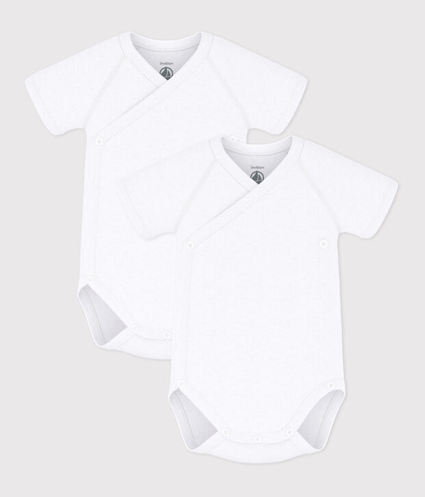 Lot de 2 bodies crois&eacute;s manches courtes en coton unis b&eacute;b&eacute; multicouleur