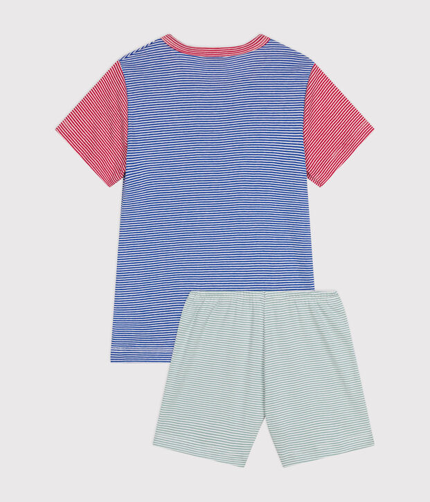 Pyjama short  en coton ray&eacute; enfant vert/multicouleur