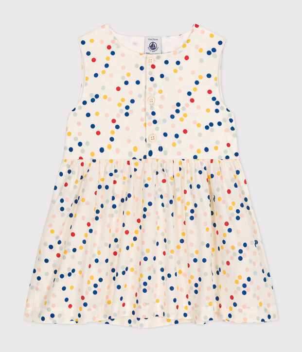 Robe sans manche en popeline b&eacute;b&eacute; blanc/multicouleur