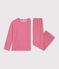 Pyjama femme en velours c&ocirc;tel&eacute; uni rose