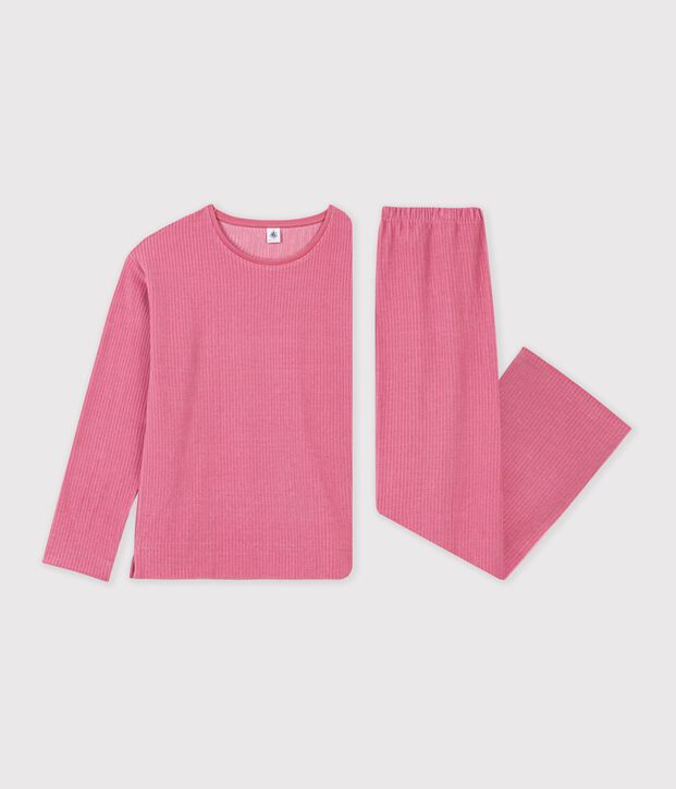 Pyjama femme en velours c&ocirc;tel&eacute; uni rose