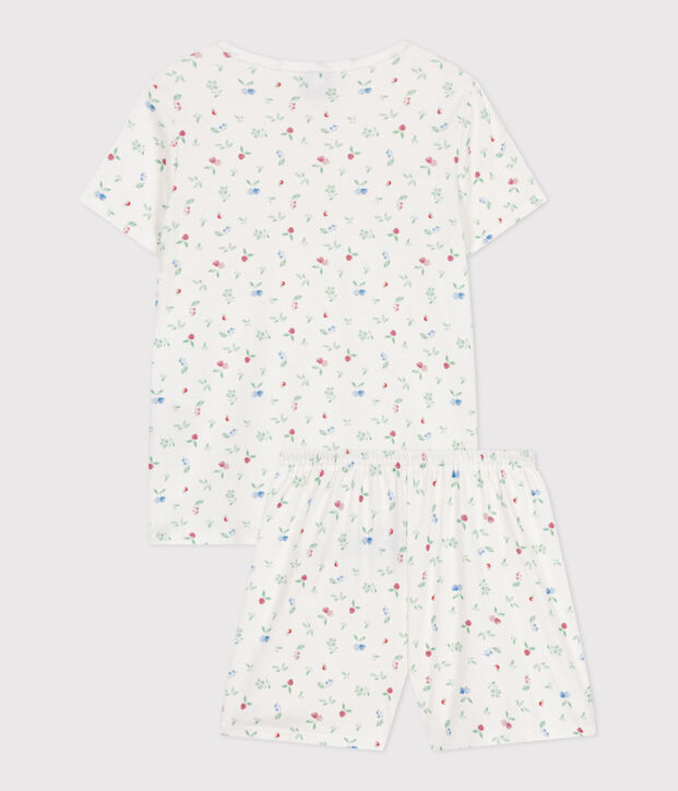 Pyjama short enfant en coton fruits blanc/multicouleur
