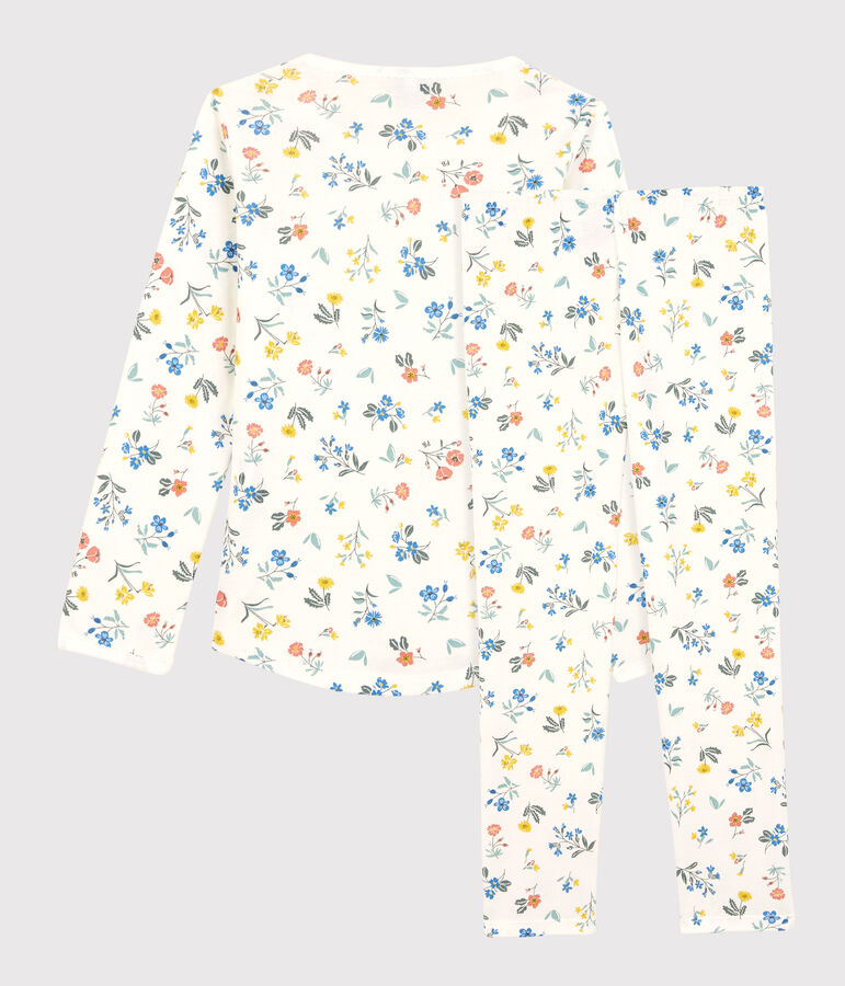 Pyjama fleurs petite fille en coton blanc MARSHMALLOW/blanc MULTICO