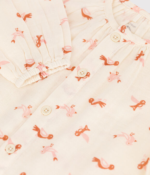 Combinaison longue b&eacute;b&eacute; imprim&eacute;e oiseaux en gaze de coton &eacute;cru/multicouleur