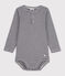 Body manches longues bébé rayé col tunisien en coton bleu SMOKING/blanc MARSHMALLOW