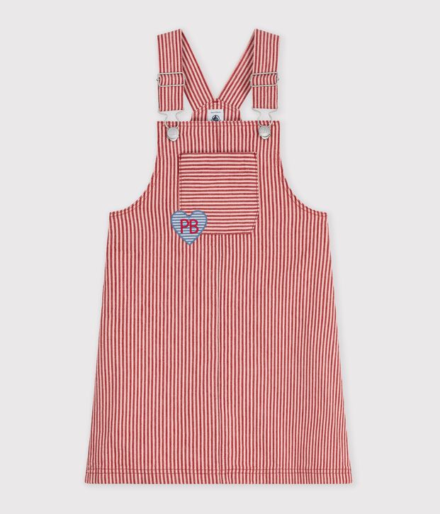 Robe salopette enfant en coton &agrave; rayures rose/rose