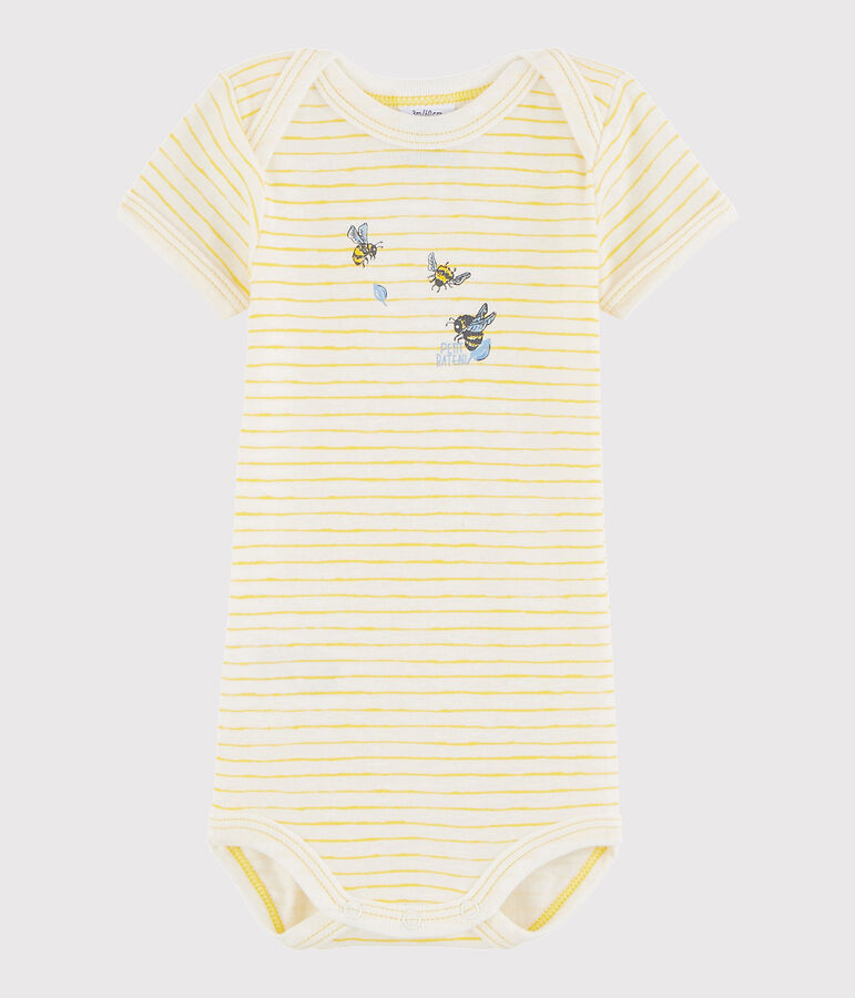 Body manches courtes b&eacute;b&eacute; fille-gar&ccedil;on blanc MARSHMALLOW/jaune JAUNE