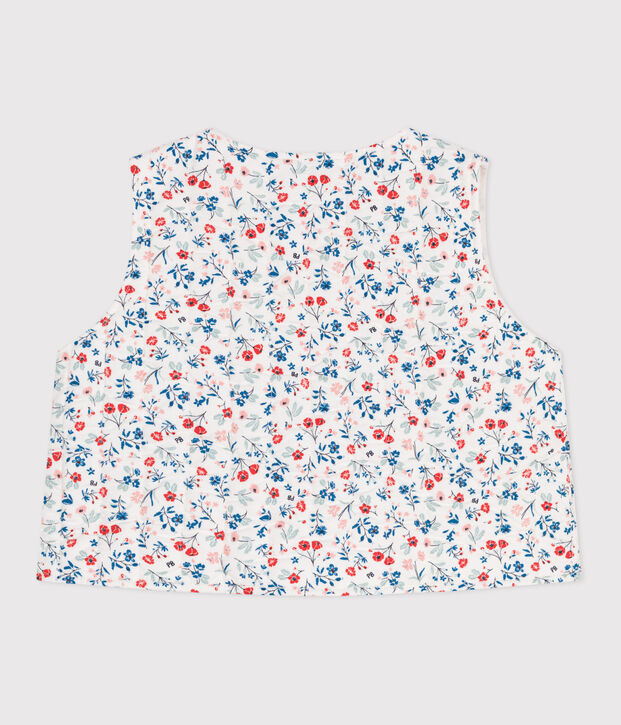 Veste b&eacute;b&eacute; sans manches en popeline imprim&eacute; &agrave; fleurs blanc/multicouleur