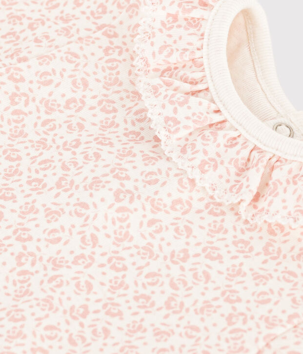 Body manches courtes &agrave; collerette en coton b&eacute;b&eacute; blanc/rose