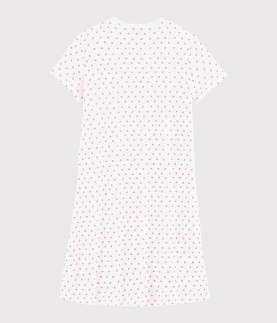 Chemise de nuit pois roses fille-femme en coton blanc MARSHMALLOW/rose GRETEL